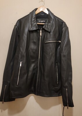 KARL LAGERFELD PARIS Men's Leather Motocross Jacket Black Sz XXL