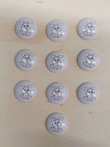 Round Childrens Printed Character Shank Buttons Bunny Rabbit Design 15mm - Picture 12 of 16