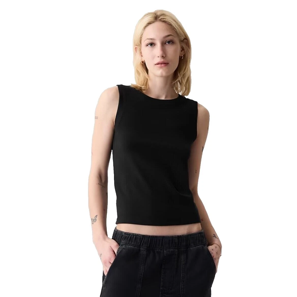 Gap Cotton Blend Black Tops for Women