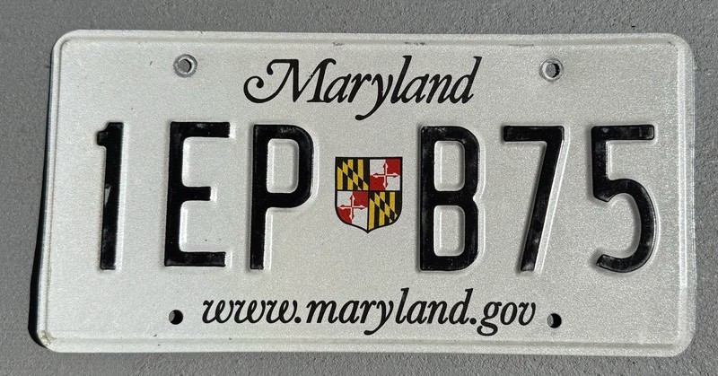 MD License Plate Maryland Lic White Black