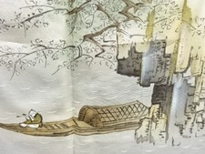7724597: JAPANESE KIMONO / ANTIQUE MENS HAORI / SILK / TSUMUGI / SCENERY lining