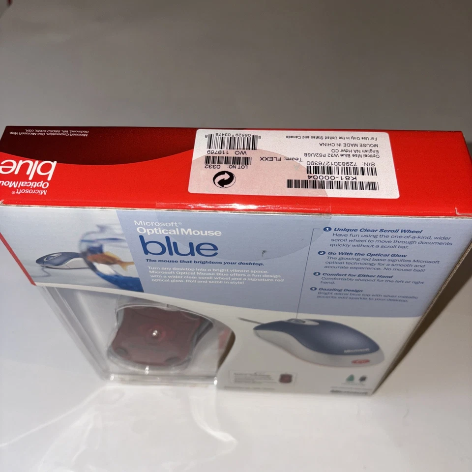 NIB! Microsoft Optical Mouse Blue USB PS2 Compatible with Wheel K81-00004 - Image 4 of 4