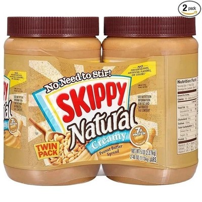 SKIPPY Natural Creamy Peanut Butter Spread 7g Protein 40 oz Jar Twin Pack