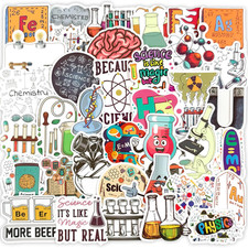 Science Stickers - 50 Pcs Waterproof Vinyl Biology Chemistry Physics for Water B