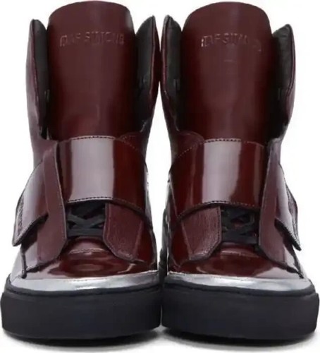 $1200 Designer RAF SIMONS/Sterling Ruby Burgundy Patent Leather High Sneakers 10