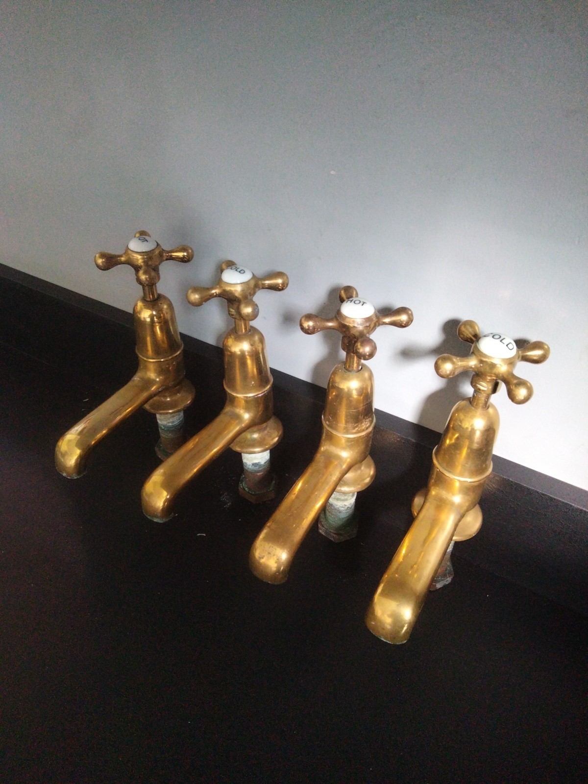 Brass Vintage Basin Taps  Two Pairs In  Original Unrestored Condition Nice Sets