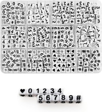480pcs Square Number 0-9 Symbol  and Heart Beads 6x6mm White Acrylic Beads