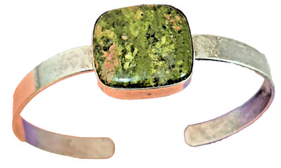 Vintage 925 Sterling Silver Unakite Gemstone Cuff Bracelet Artisan 18.38g
