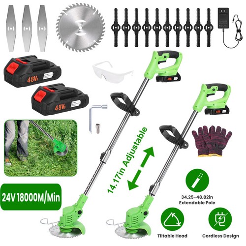 Cordless Grass Trimmer Rechargeable Lawn Mower Weed Cutter w/Saw Blade Batteries - Picture 1 of 11
