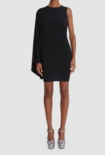 $376 Halston Women's Black Kenna One-Sleeve Ruched Mini Dress Size 4
