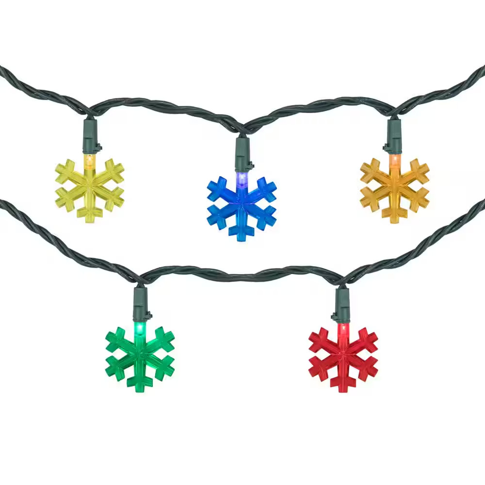 4 Ft. 10-Count Green Wire Multi-Color LED Snowflake Christmas Light Set