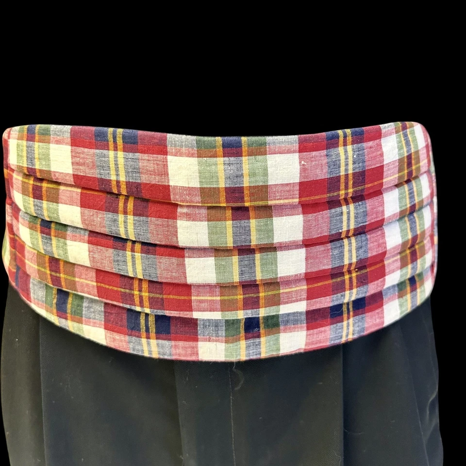 Hombre Rojo Verde TARTÁN Algodón Indio MADRAS Cuadros Ajustable PLISADO Faja Foto 3 de 4