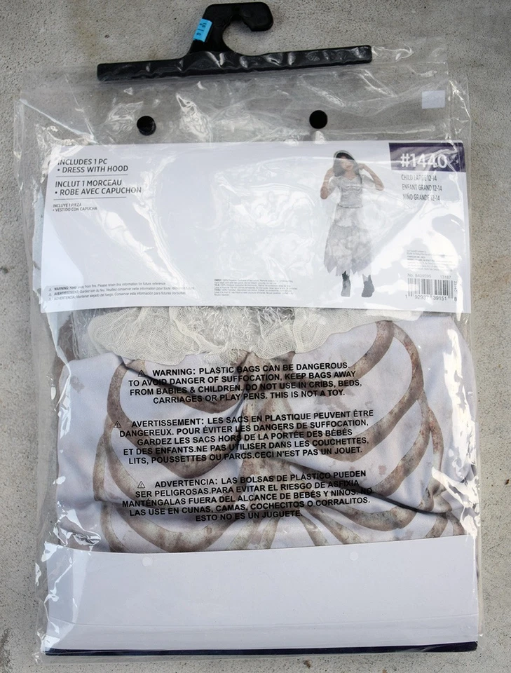 Vestido con Capucha Ghost Girl 1-PC, Disfraz de Halloween Blanco Talla L o XL para Niña, NUEVO Foto 4 de 4