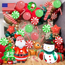 36 Pcs Foil Balloon Set Giant Santa Claus Snowman Balloons Large Candy Cane Swir