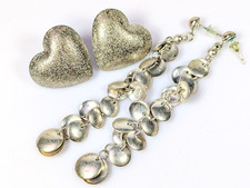 Puffy Heart Stud Earrings LOT  Disk Long Dangle Earrings Matte Silver Tone
