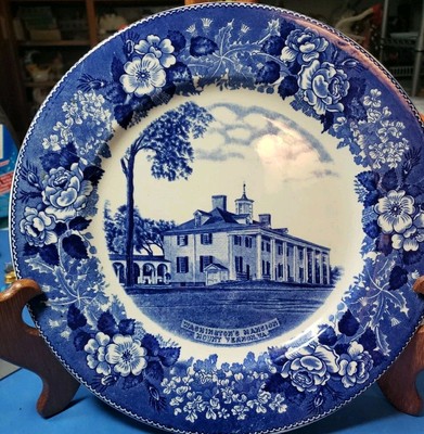 General WASHINGTON Mansion Mount  Vernon Blue Old English Staffordshire Plate