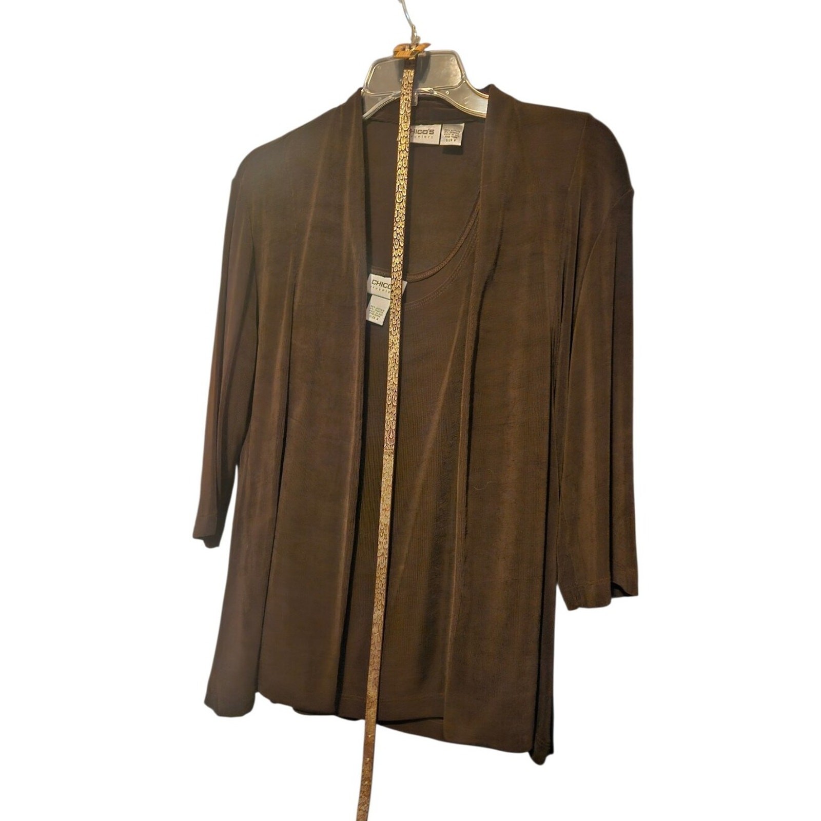 Chico's Travelers Dark brown jacket and tank set Matching belt size 2