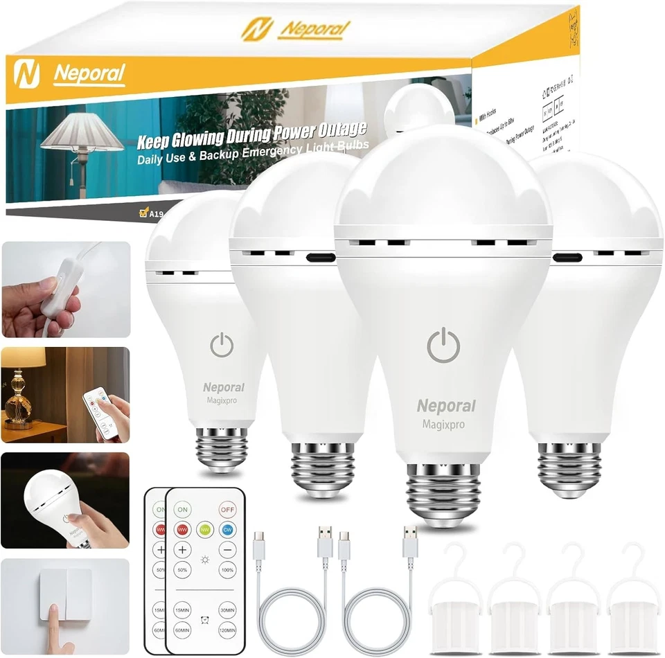 4PK MagixPro Rechargeable LED Bulbs: Fast 2-Hour USB Charging, Remote Operated - Image 3 of 4