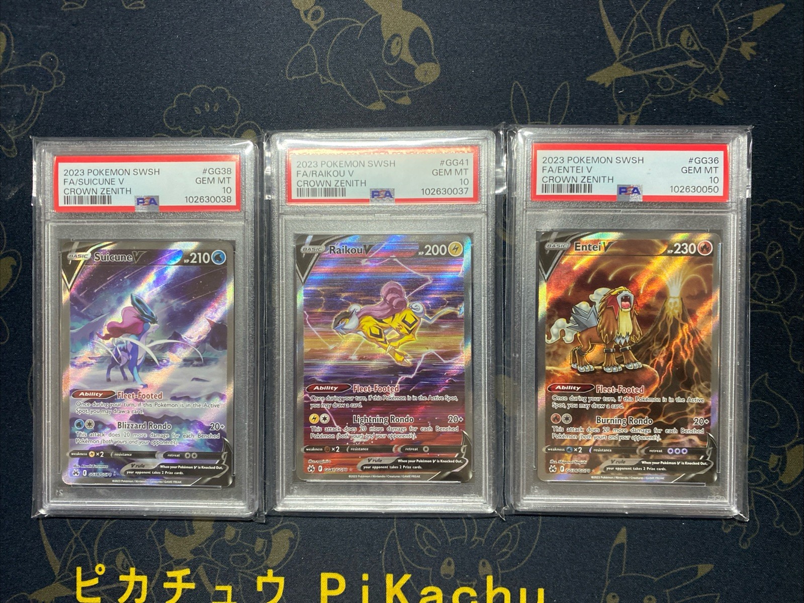 PSA 10 Pokemon Crown Z Entei V #GG36, Suicune V #GG38, Raikou V #GG41