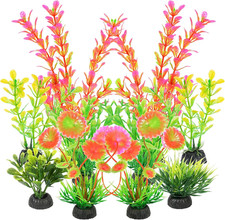 Artificial Fish Tank Plants, Plastic Aquarium Decorations, Pink Accessories, 10P