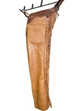 Handmade Tan Leather Cowboy Chinks with Fringe – Western Riding Gear