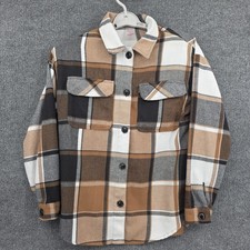 No Boundaries Flannel Shirt Youth 8-9 Brown Plaid Button Front Casual
