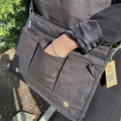 Cotton Canvas Laptop Messenger Bag - Charcoal - Image 1 of 3
