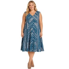 Calvin Klein Women Dress Size 14 Teal Geometric Print Scuba A Line V Neck Midi