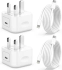 20W Fast USB-C Charger 2 Pack + 2M Cable for iPhone 14 13 12 11 XS XR X SE 8