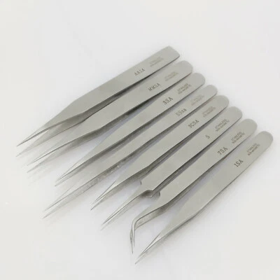 Pinzetten Set 8 teilig Uhrmacher Pinzettensatz Edelstahl Tweezers, Modellbau - Bild 1 von 4