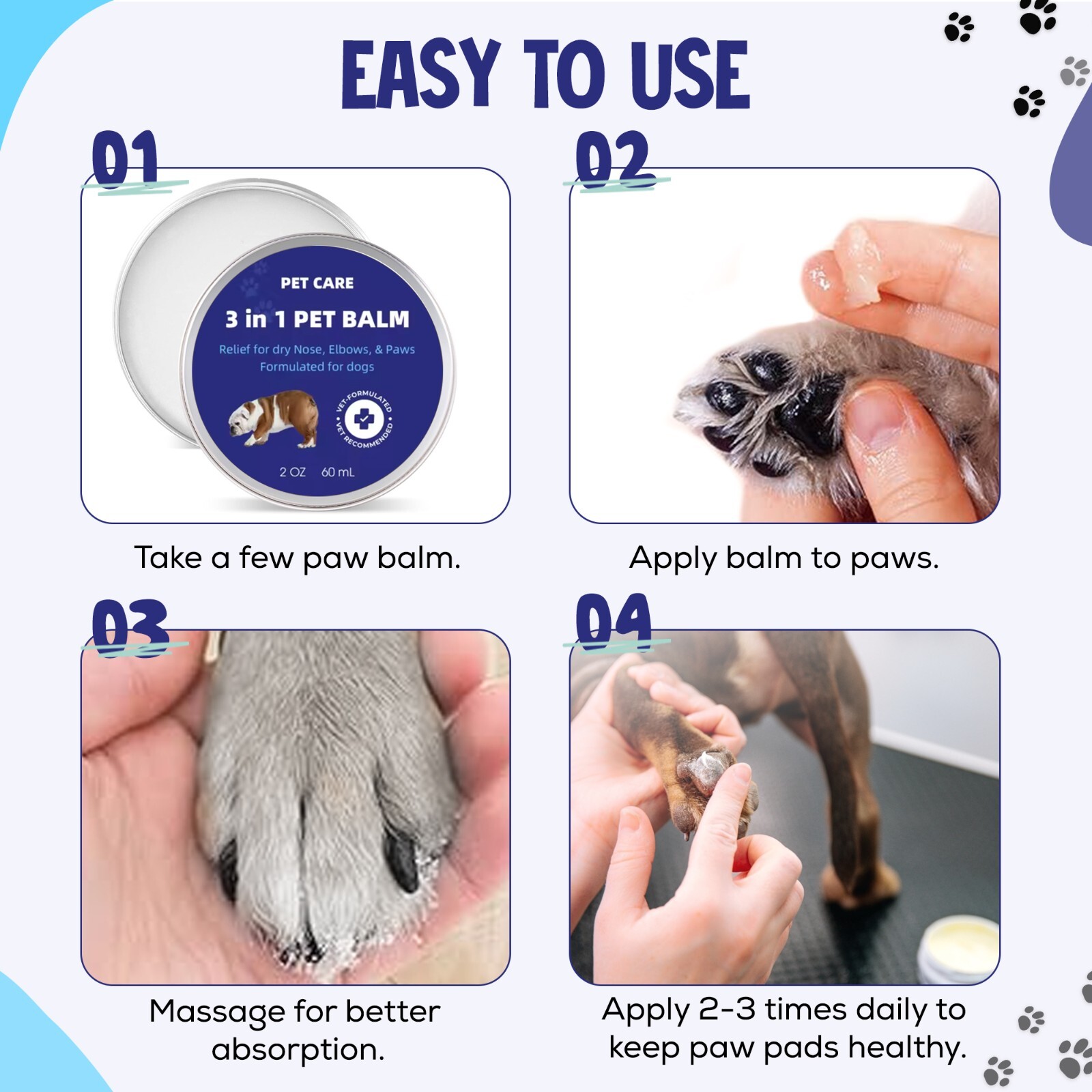 Dog Paw Balm with Shea Butter, Coconut Oil & Beeswax – 3-in-1 Natural Moisturize