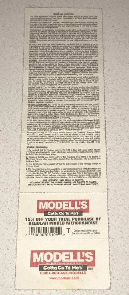 4/6/2005 Red Sox Yankees Season Style Unused Ticket Stub Alex Rodriguez HR #382 - Image 2 of 2