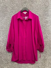 Davi & Dani Hot PInk Shirt Dress Button Up Collared Shift Dress Women's Size L
