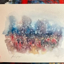 Firefly Landscape Original Painting NEW handmade watercolor art USA Artettina