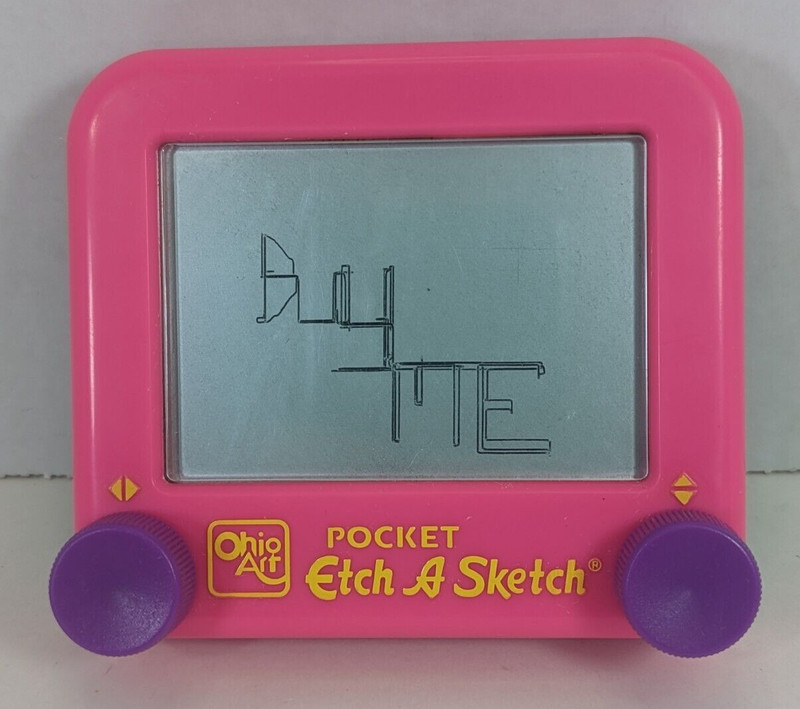 Vintage Pocket Etch-A-Sketch Ohio Art - Pink - Travel Size (GOOD COND.)