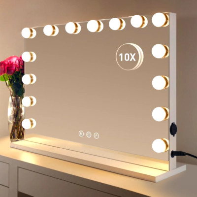 HOMPEN großer Kosmetikspiegel mit Beleuchtung, beleuchteter Schminkspiegel mit 15LED Leuchtmittel