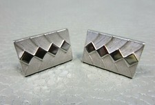 Vintage Diamond Pattern White Gold Plated Cuff Links
