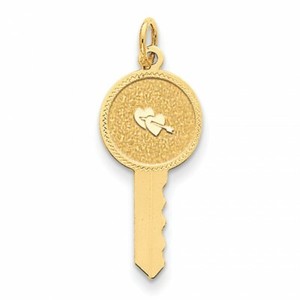 Authentic 14K Yellow Gold Plated Sterling Silver Hearts on Key Charm Pendant