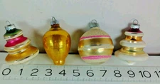 4 Vtg Shiny Brite Mercury Glass UFO/Atomic/Lantern/Round Christmas Ornaments 