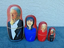 NESTING DOLLS HILLARY BILL CLINTON WOODEN MONICA LEWINSKY dress Russian Style YV