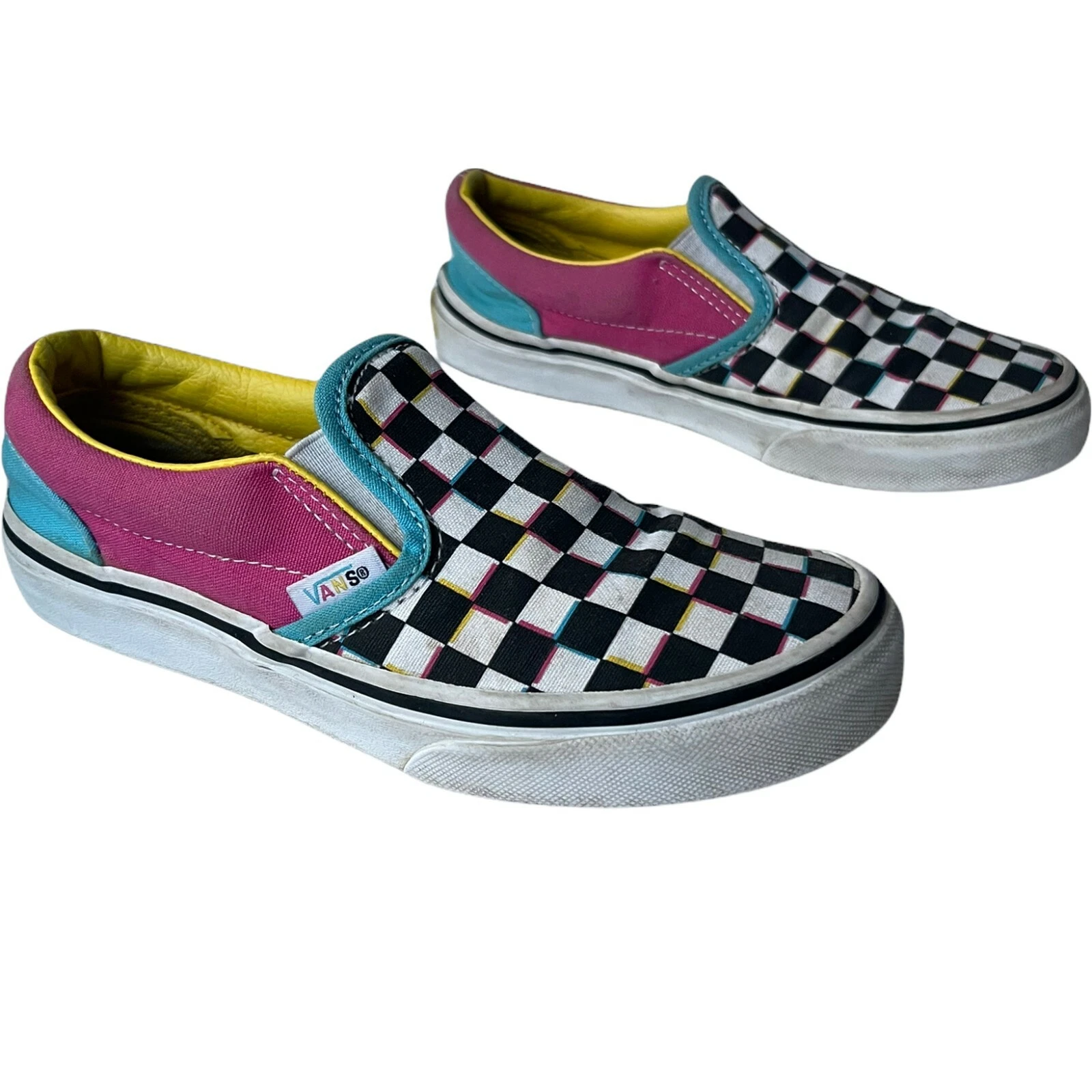 Scarpe da skate Vans per bambini taglia 2 Crazy Classic Check CMYK slip on piatte