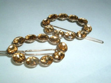 Pair Amber Topaz Glass Oval Hair Barrettes Clips in Gift Box