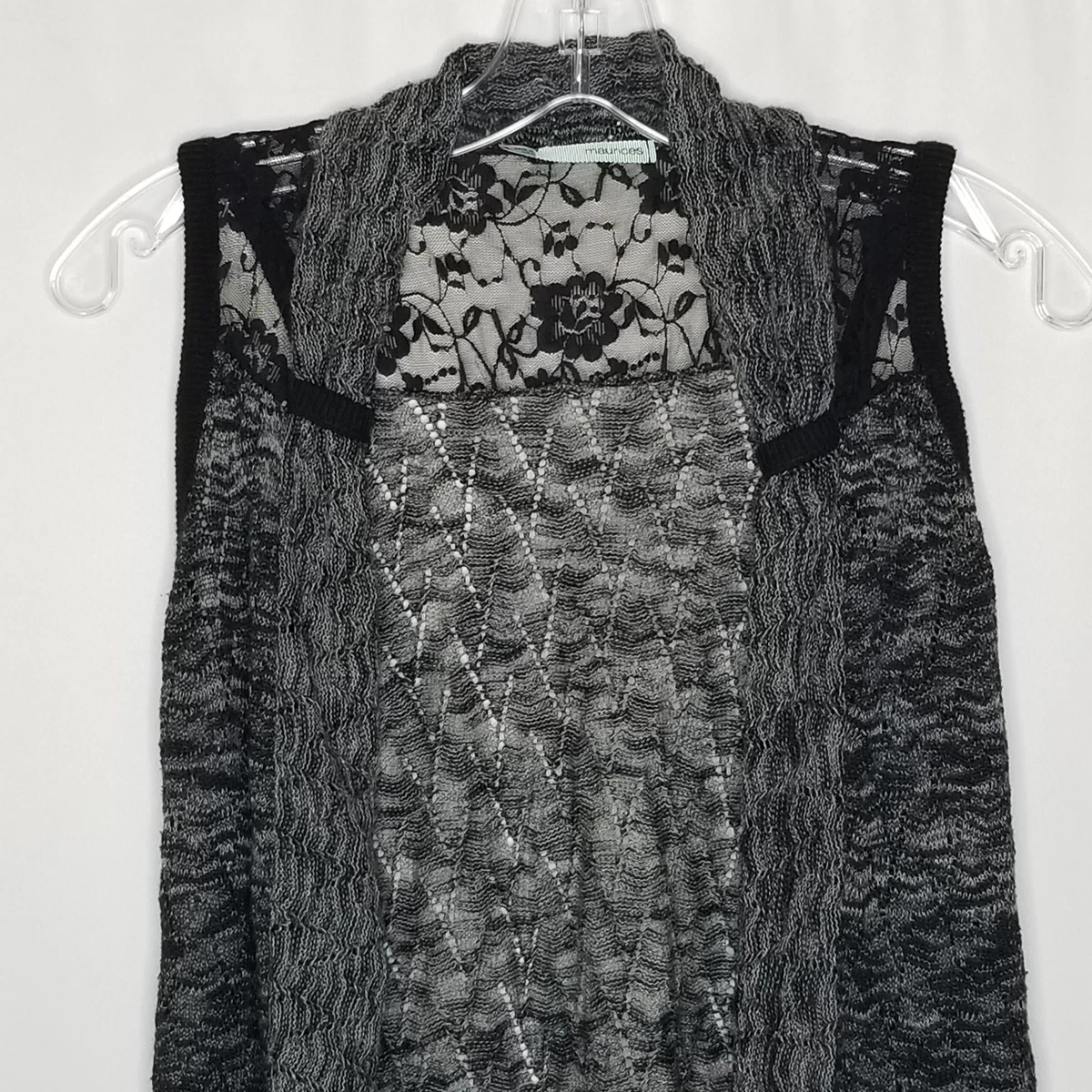 Maurices Women s Small Dark Gray Black Knit Lace Back Open