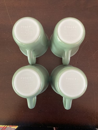 Pyrex Coffee Mug Vtg Mint Green Milk Glass D Ring Handle Set Of 4 - Picture 4 of 12