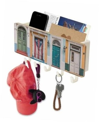 Puerto Rico Key Holder Wall Mount,Vintage Boho White Storage Box Multicolor