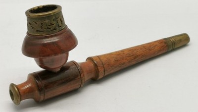 Vintage Bronze Messing Metall & gedrechseltes Holz 13 cm Herren Raucher Tabakpfeife 