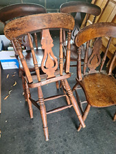 Set of 4 Wood Antinque Oak Brown Spindle Back Dining Chairs Solid 45cm H 35x35cm