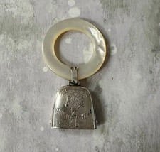    Vintage Sterling Silver Baby Rattle   Mother-of-Pearl Ring   Birth Record