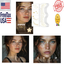 Temporary Face Tattoos Glitter Freckles 24PCS Waterproof Gold Makeup Patches for