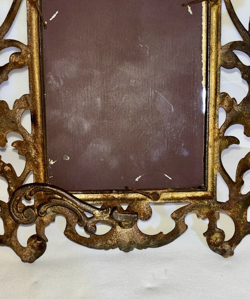 Antiguo soporte caballete espejo mesa latón ornamentado Art Nouveau Foto 4 de 4